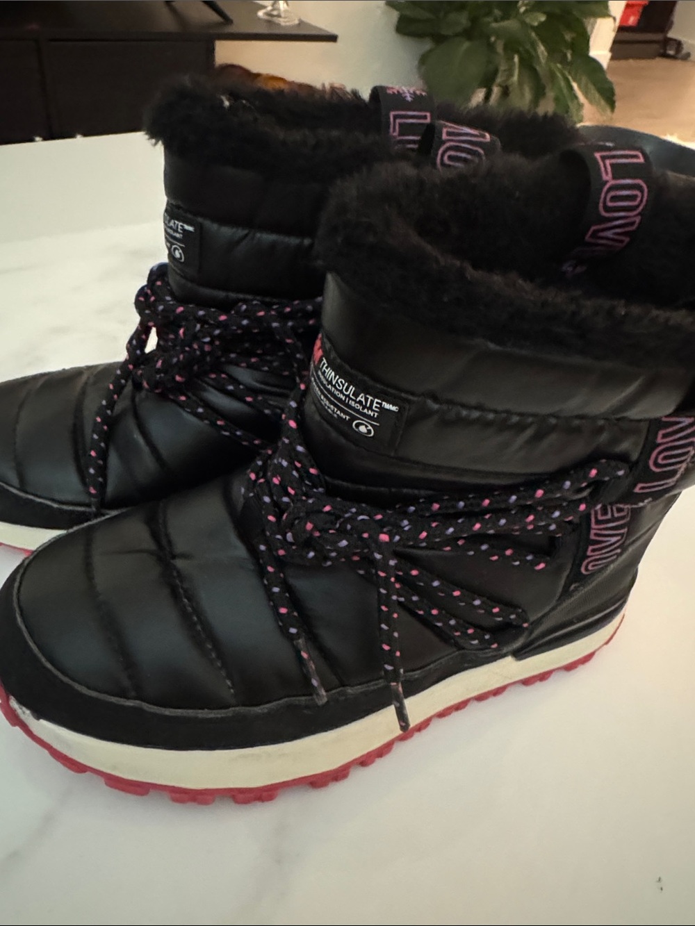 Sorel Kids Black Winter Boots with Pink Accents